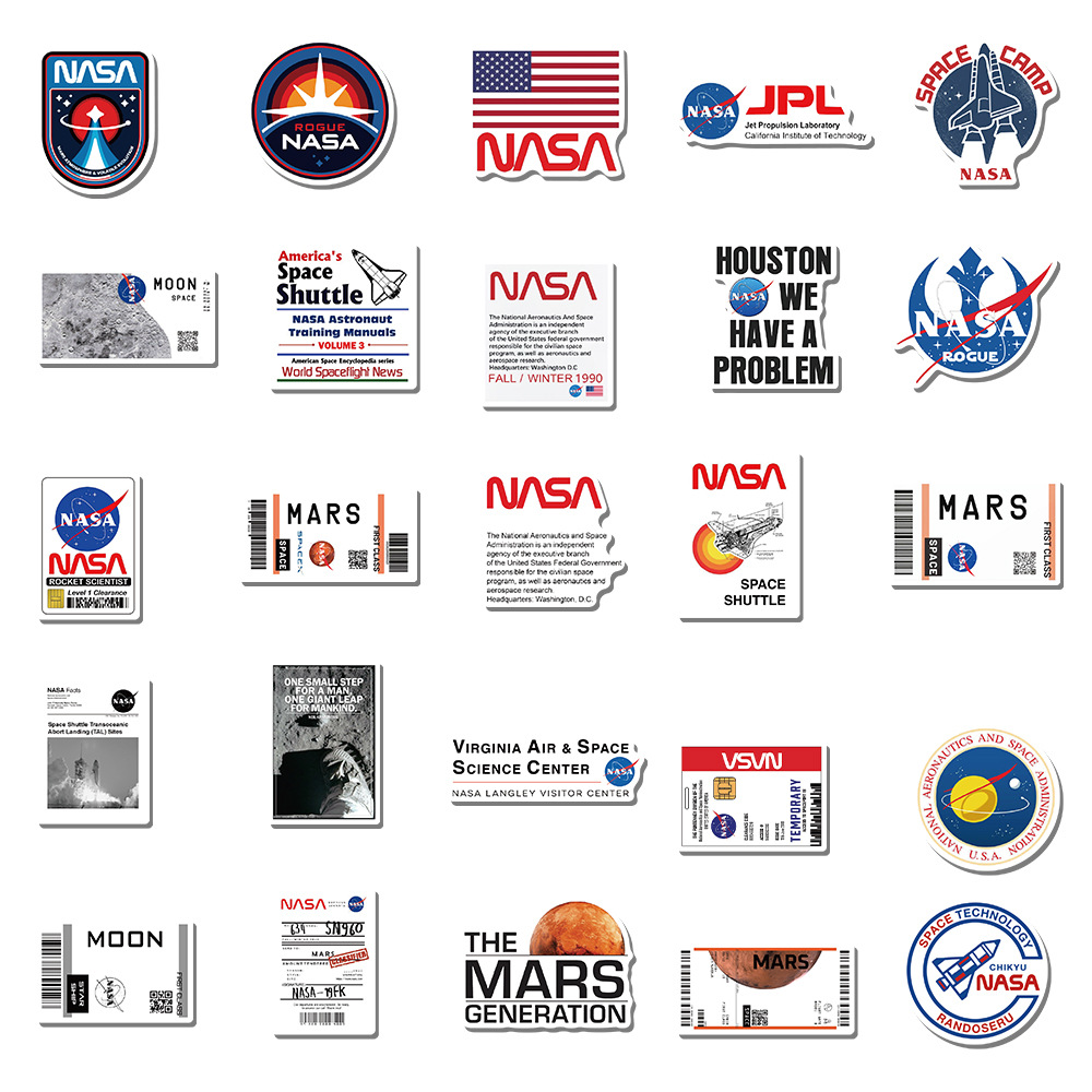 50PCS NASA Stickers Spaceship Decals For Phone Laptop Suitcase Notebook Skateboard Waterproof Sticker