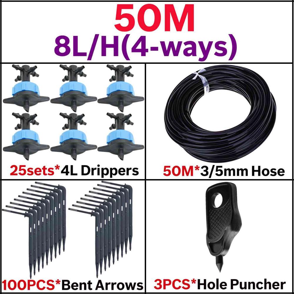 KESLA 8L/H arrow drip system emitter 4-way drip arrow Dripper 40/20/10/5sets Greenhouse Irrigation system water garden: KSL01-KIT089-8L-50M