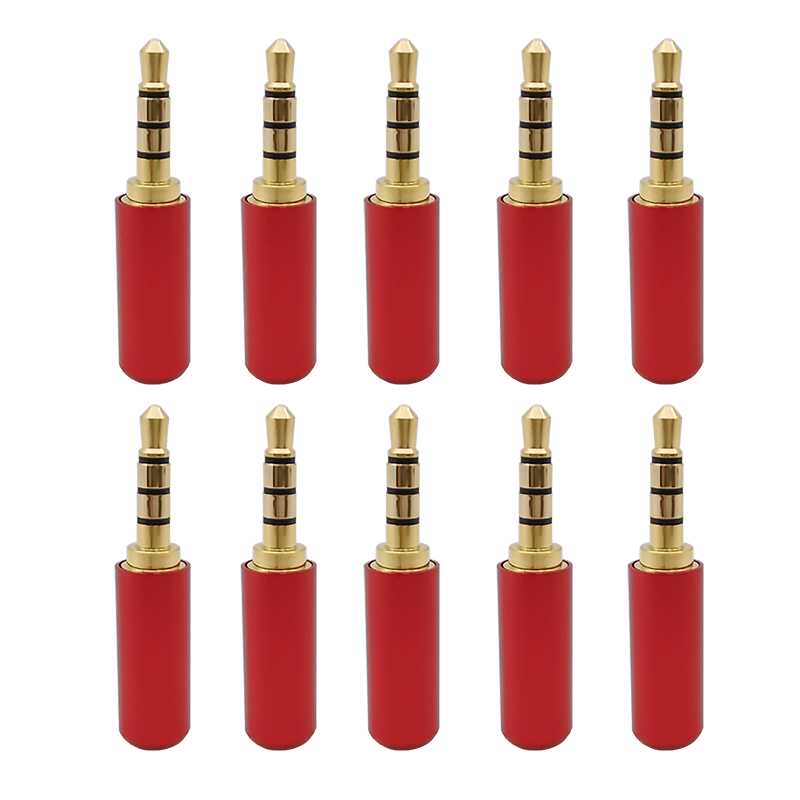 10 Pz Stereo 3.5mm Adattatore Spina Audio TRRS 4 Poli 3.5mm Maschio Spine Audio Cuffia Auricolare Martinetti AUX Cavo di Saldatura connettore: Rosso