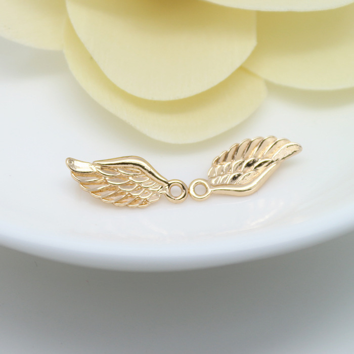 10PCS 16x7MM 24K Champagne Gold Color Plated Brass Angel Wings Charms Diy Jewelry Accessories