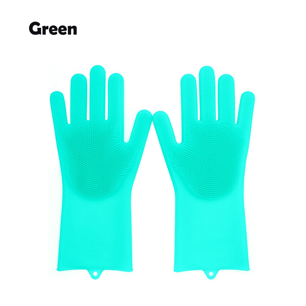 A Pair Magic Silicone Scrubber Rubber Cleaning Gloves Dusting Dish Washing Pet Care Grooming Hair Car Insulated Kitchen Helper: 1 / A pair