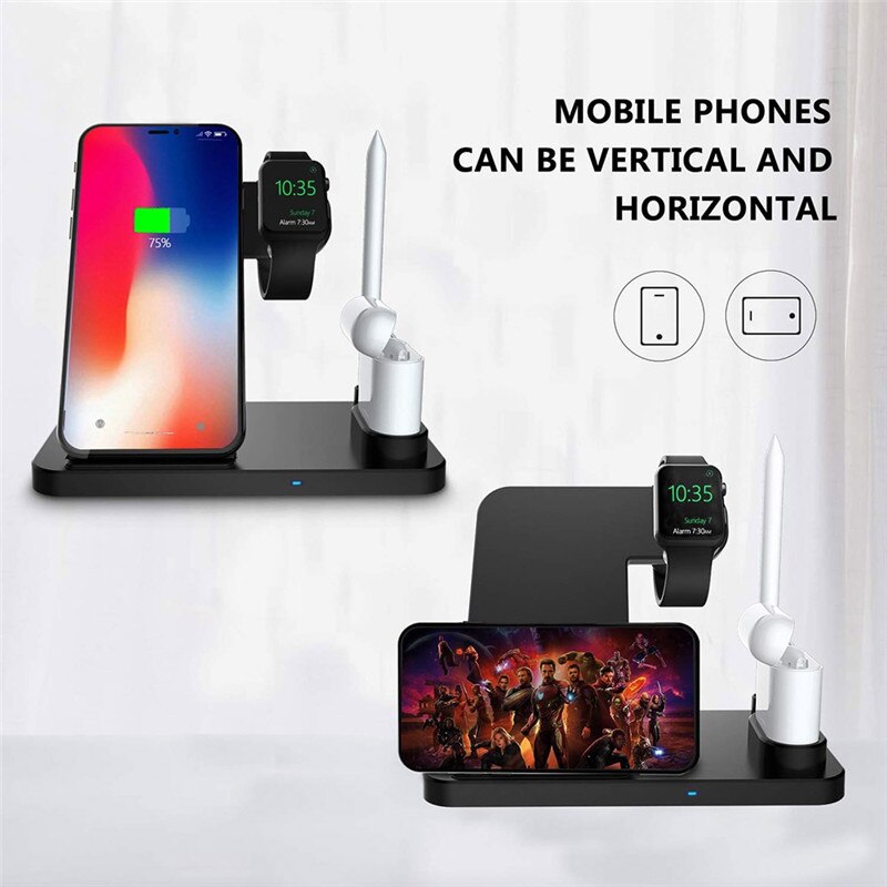 4 In 1 Qi Fast Charger Wireless Charging Stand Voor Iphone Apple Iwatch 5 4 3 2 Oplader Pad Dock station Voor Airpods Apple Potlood