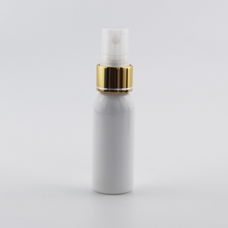 30ml Kleine Plastic Hervulbare Flessen Met Gouden Aluminium Sproeier Pomp 30cc X 50 Mist Spray Container Mini Parfum fles: White Bottle Clear
