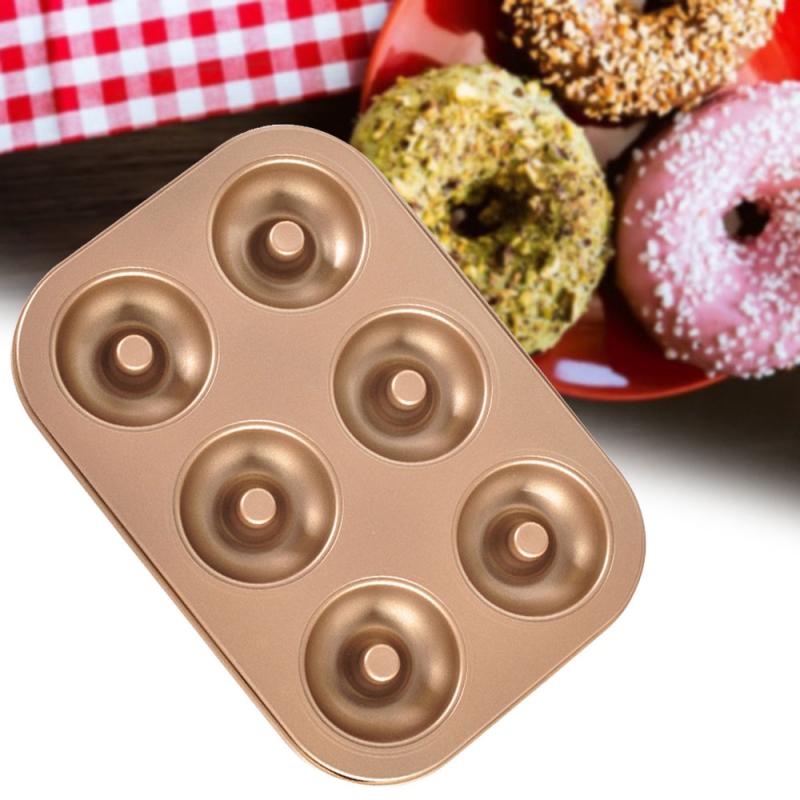 6-Cavity Anti-aanbak Donut Pan Donut Bakken Pannen Carbon Staal Donut Bakplaat Lade Bagels Mold Maker Cake Biscuit tin Bakware
