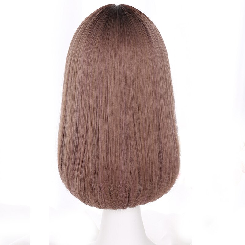Yiyaobess, estilo coreano, peluca sintética de pelo medio largo de Bob con flequillo, raíces oscuras, pelo Ombre, lino, gris, pelucas de mujer rectas naturales
