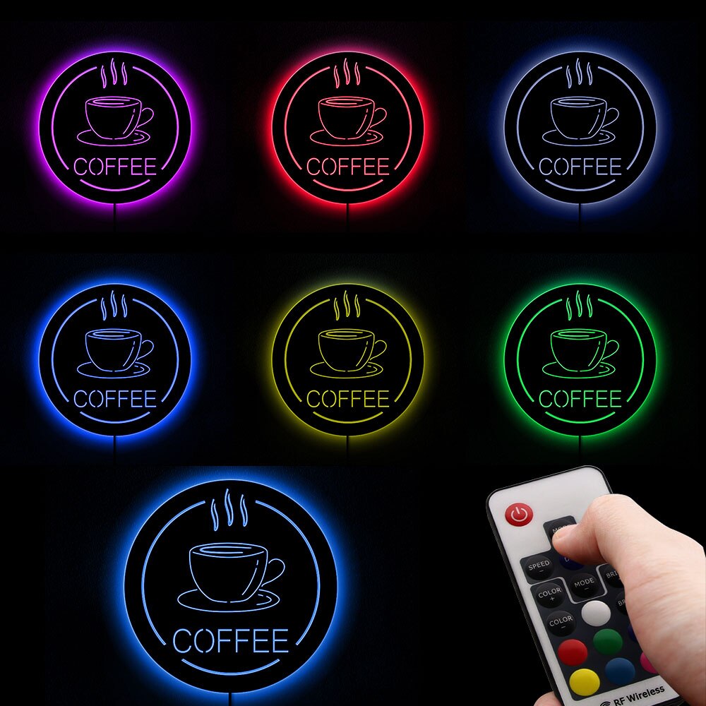 Kaffestation led belysning skilt væg spejl java køkkenindretning vægkunst cafe hus lys op forretning åbent skilt til barista