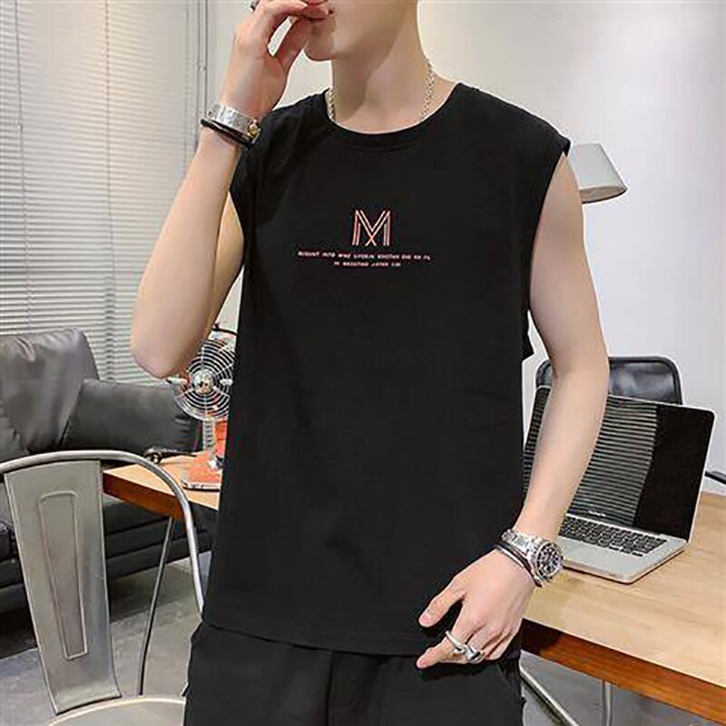 Hip-hop Shoulder Sweat Vest Male Tide Personality Tide Brand Summer INS Wear Sleeveless T-shirt Loose Trend