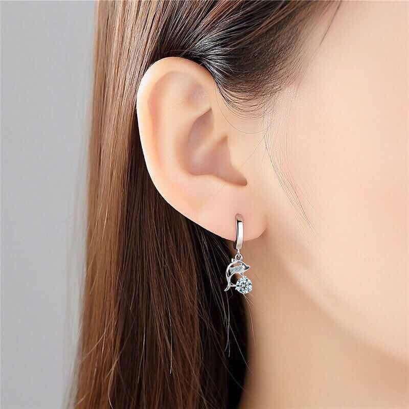 NEHZY S925 Stamp silver women&#39;s jewelry earrings blue crystal pink zircon dolphin long tassel retro earrings