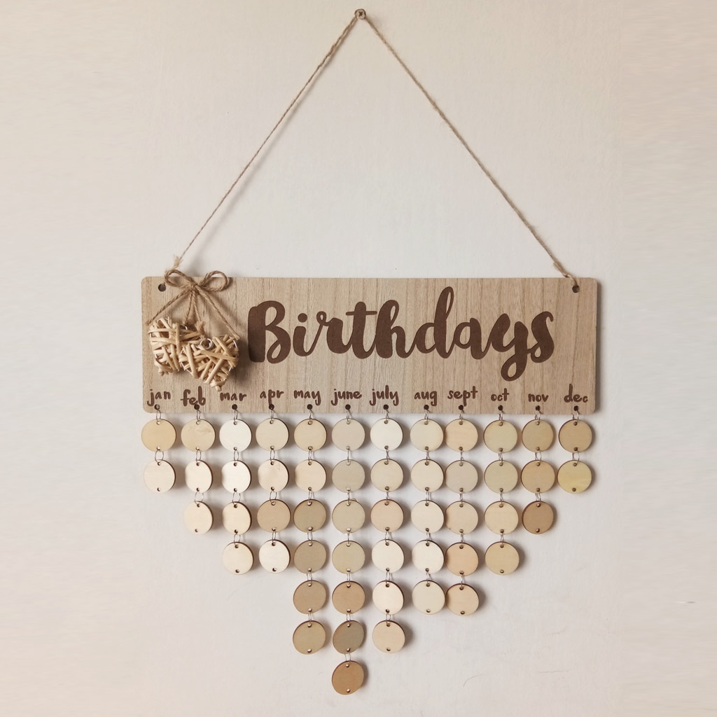 Calendrier de rappel d'anniversaire en bois, pour la famille et les amis, Plaque murale suspendue, signe,