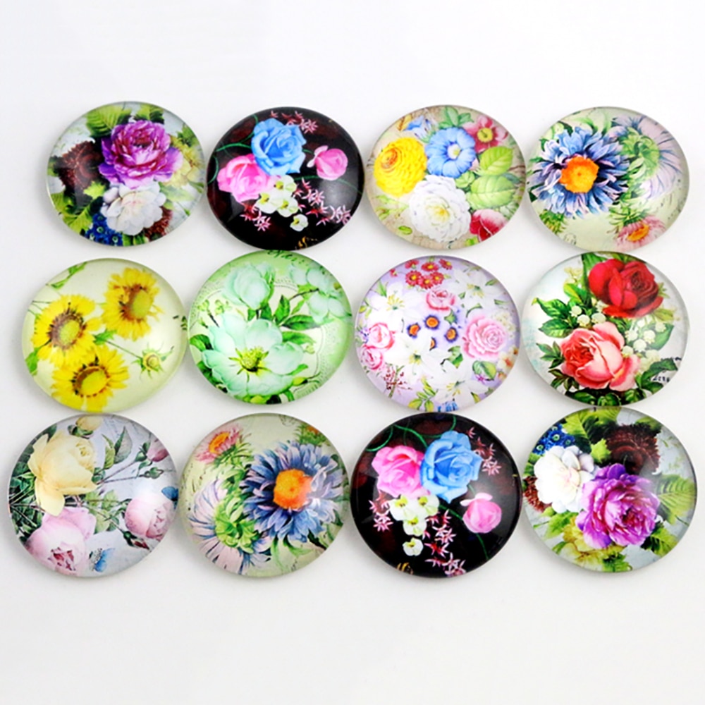 10pcs 20mm And 25mm Flower Mixed Handmade Photo Glass Cabochons Pattern Domed Jewelry Accessories Supplies