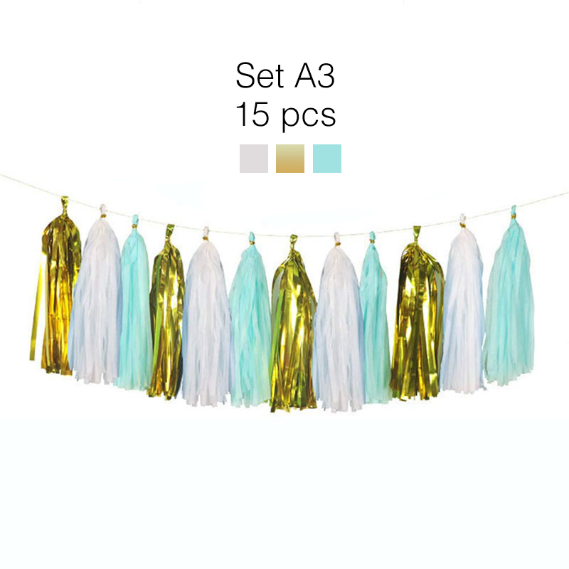 15-30 Uds. Conjuntos de guirnaldas de borlas de papel tisú Multicolor DIY Baby Shower aniversario de cumpleaños decoración de boda manualidades: Caqui oscuro