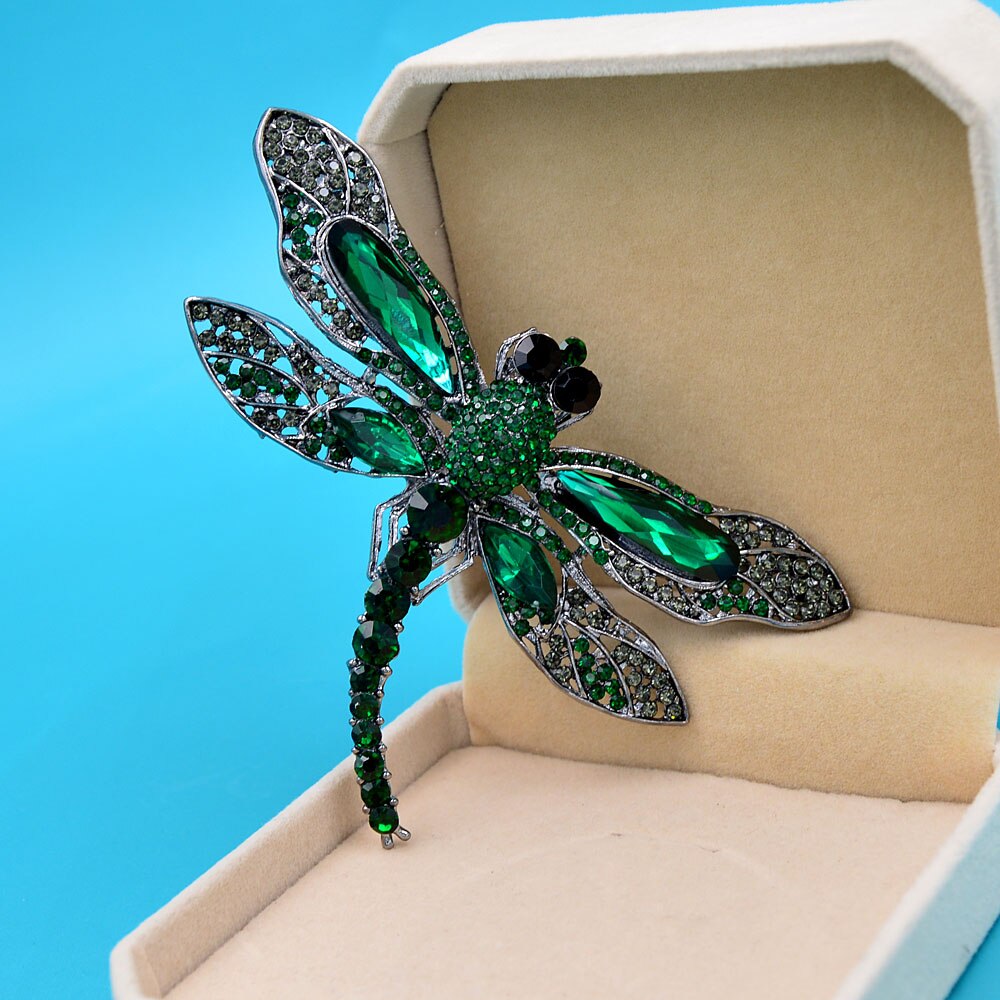 CINDY XIANG Rhinestone Large Dragonfly Brooches For Women Vintage Coat Brooch Pin Insect Jewelry 8 Colors Available: grass green