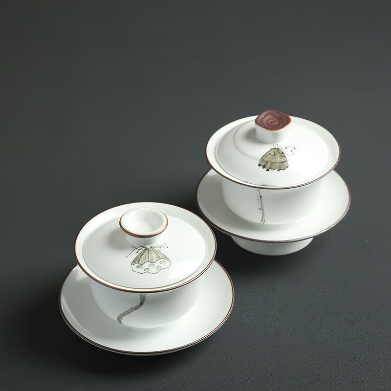 Håndmalet lotus keramik porcelæn gaiwan kinesisk kung fu te sæt testel terrin sancai te kop pu'er kedel