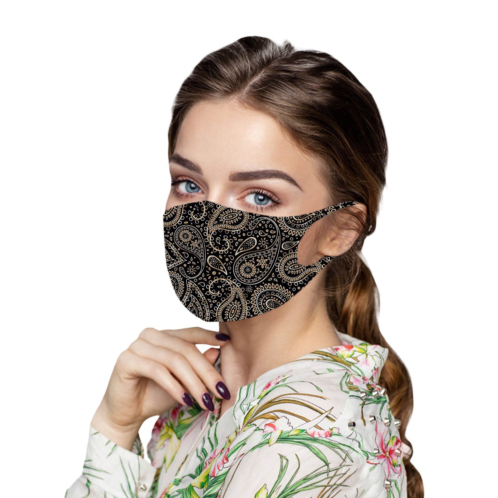 1pc ski Fasemask Adult Ice Silk Printed Bandana Washable Reusable Fabric Lavables Masque Bandana: H