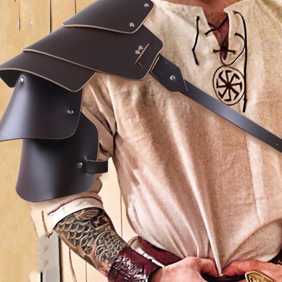 Armatura per spalla da cavaliere medievale - Pauldron in pelle PU realizzato a mano con vestibilità regolabile per costume di Halloween, LARP, articoli per feste