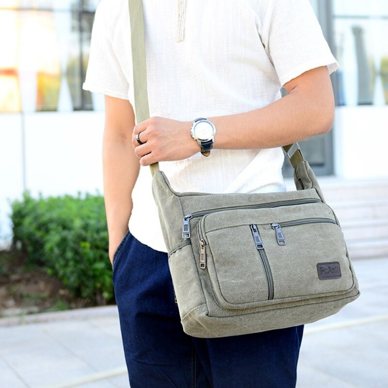Heren canvas schoudertas grote capaciteit wasbare messenger bag outdoor vrijetijdsreizen crossbody tassen