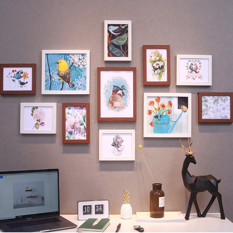 Juego de marcos de fotos para colgar en la pared decoración de pared para pasillo, dormitorio, sala de estar, arte moderno, decoración del hogar, 11 Uds.: Teak color