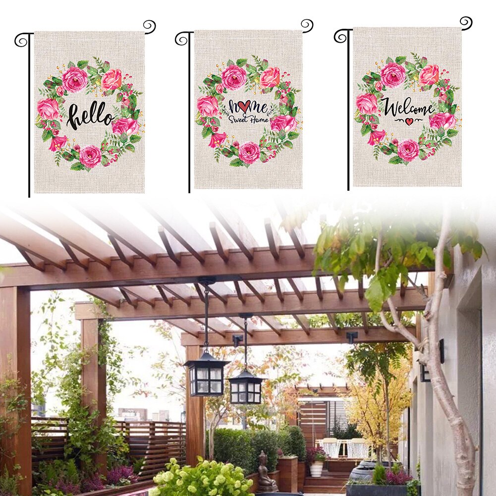 Heminredning blomkrans dubbelsidig utomhus gård banner trädgård flagga 47 x 32cm festival uteplats veranda festtillbehör