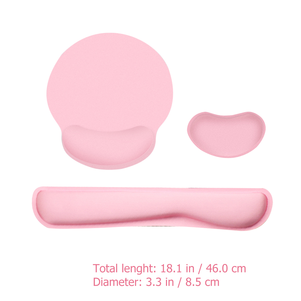 Mouse Pad for Laptop Three Piece Set Ergonomic Keyboard Wrist Rest Base Support Pink with