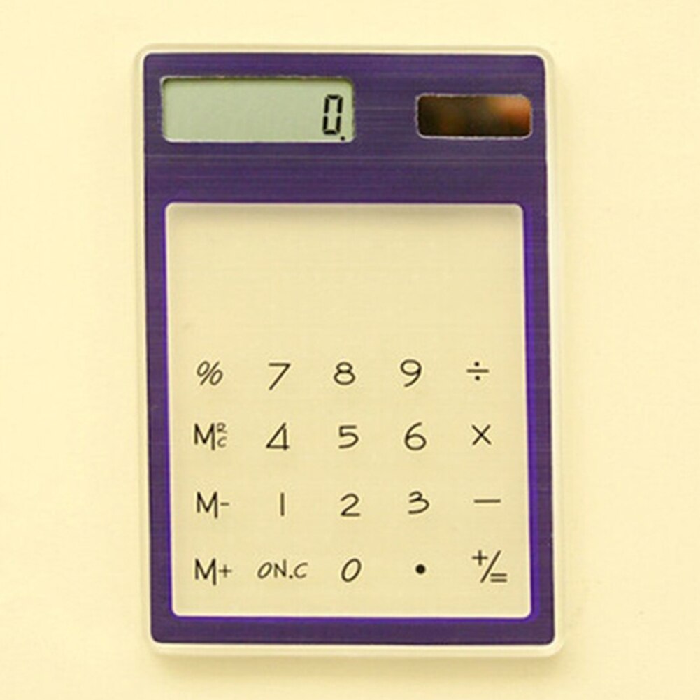Pantalla táctil LCD de 8 dígitos, Ultra delgada, transparente, Solar, calculadora para estudiante, escuela y oficina: Púrpura