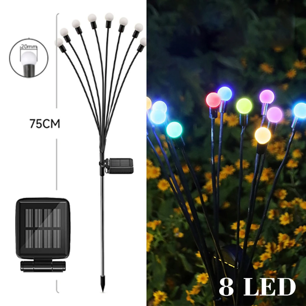 6/8/10 LED Solar Garden Lights Powered Firefly Lights Outdoor Waterproof Vibrant Garden Lights for Patio Pathway Decoration,Warm: moon blue