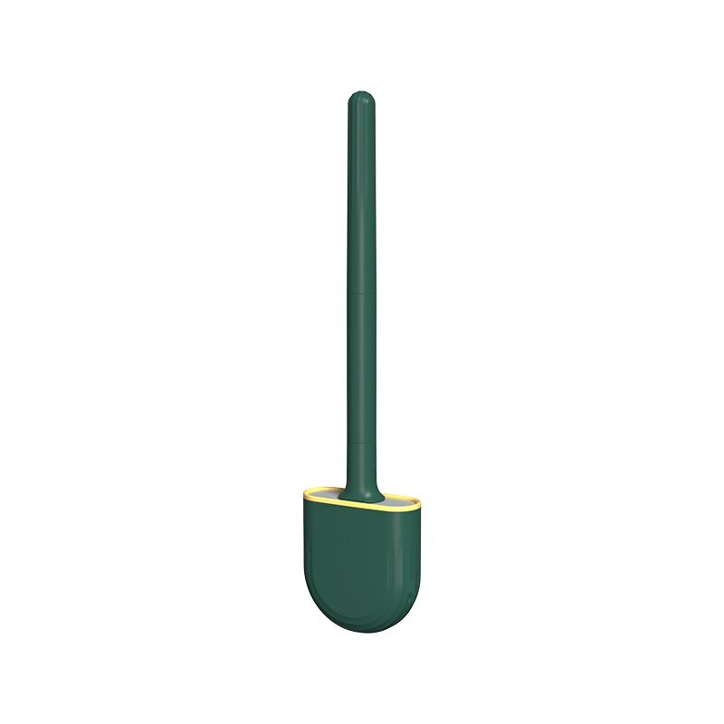 Detachable Water Leak Proof Toilet Brush Base Silicone Flat Head Flexible Soft Bristles Brush with Quick Drying Easy Cleaning: Green