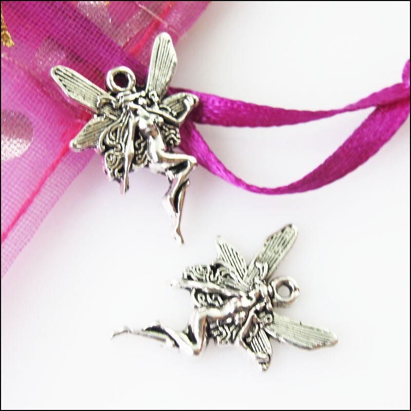 20Pcs Antiqued Zilver Kleur Dancing Fairy Angel Wings Charms Hangers 15x21mm