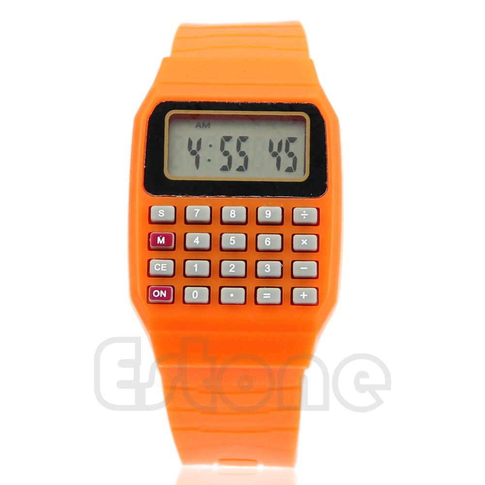 Fad-Reloj de pulsera con calculadora electrónica para niños, pulsera con fecha de silicona, multiusos, R9JB: Orange