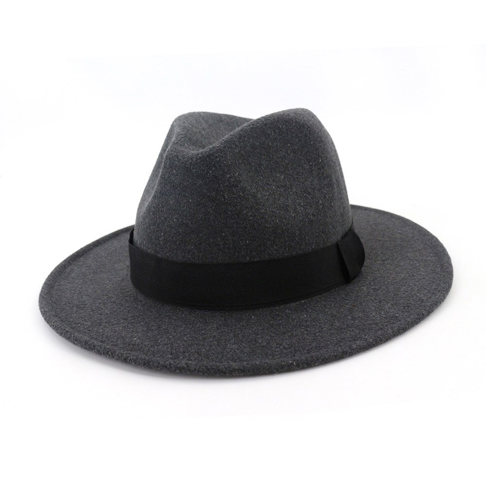 Fs ullgrå svart fedorahatt klassisk bred hatt herre kvinner vintage topp jazzhatt bowler sombrero filthette med bånd: Fs1429 8
