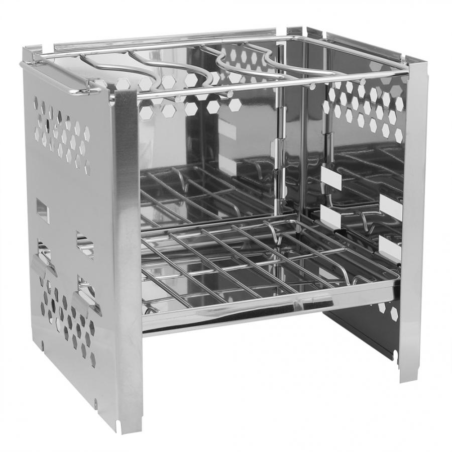 Neue Faltbare Mini Edelstahl Grill Ofen Rack Kohle Herd Halterung Wind Shiled BBQ Zubehör