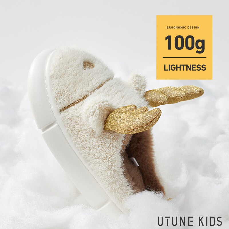 UTUNE KIDS - Zapatillas de Navidad de alce para niños, zapatos esponjosos de dibujos animados para niños mayores de 2/3/4/5, Casa con plataforma cálida
