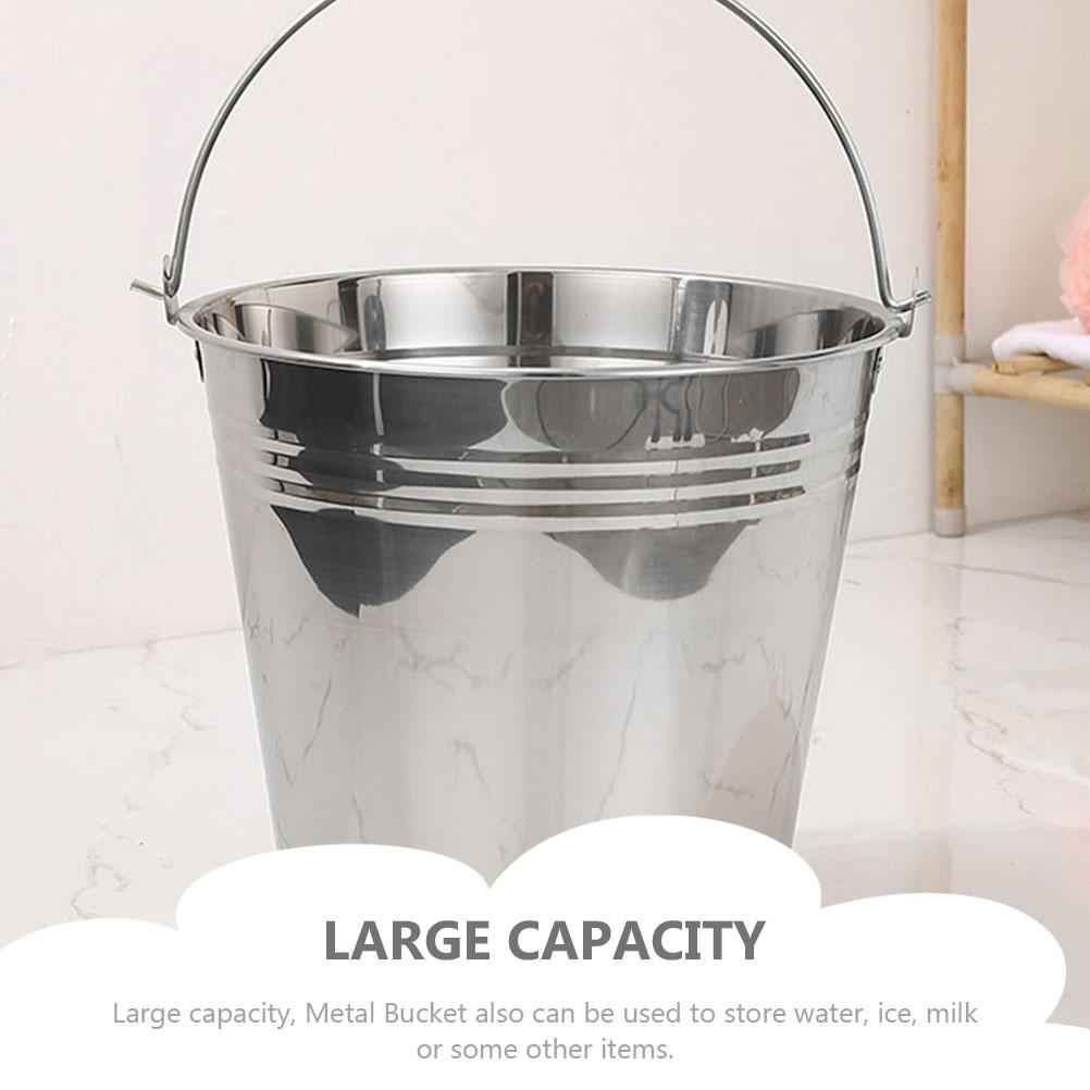 Stainless Steel Bucket Lid Heavy Duty Portable Water Milk Storage Container Large Capacity Metal Bucket for Farm