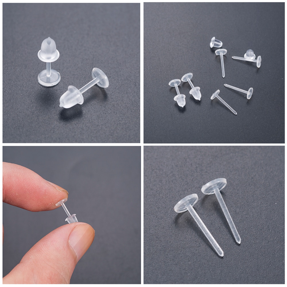 50/200 Pcs 3Mm Onzichtbare Plastic Zachte Siliconen Rubber Earring Base Pins Stud Oorbel Piercing Retainer Voor Diy Earring Bevindingen