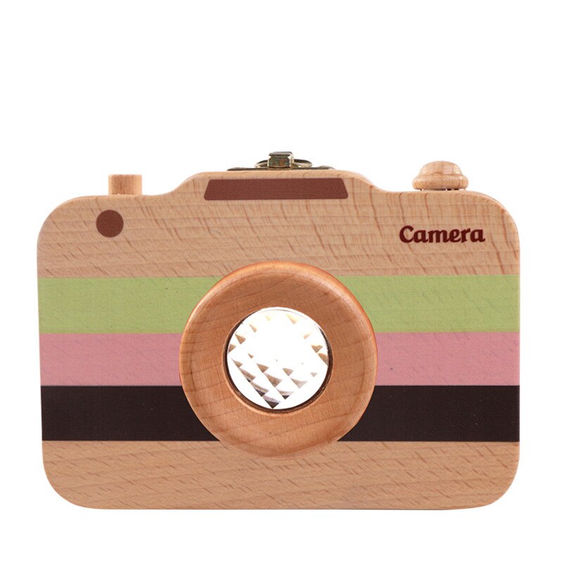 Caja de dientes con forma de cámara para niños, organizador de madera para guardar dientes de leche, gran: Rosa