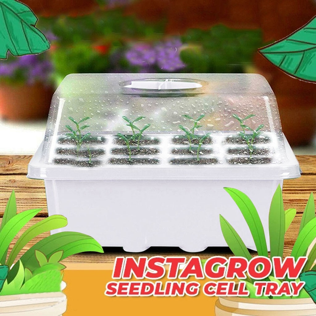 12 Hole Plastic Nursery Pots Planting Seed Tray Kit Plant Germination Box With Dome And Base Garden Grow Box Gardening Supplies