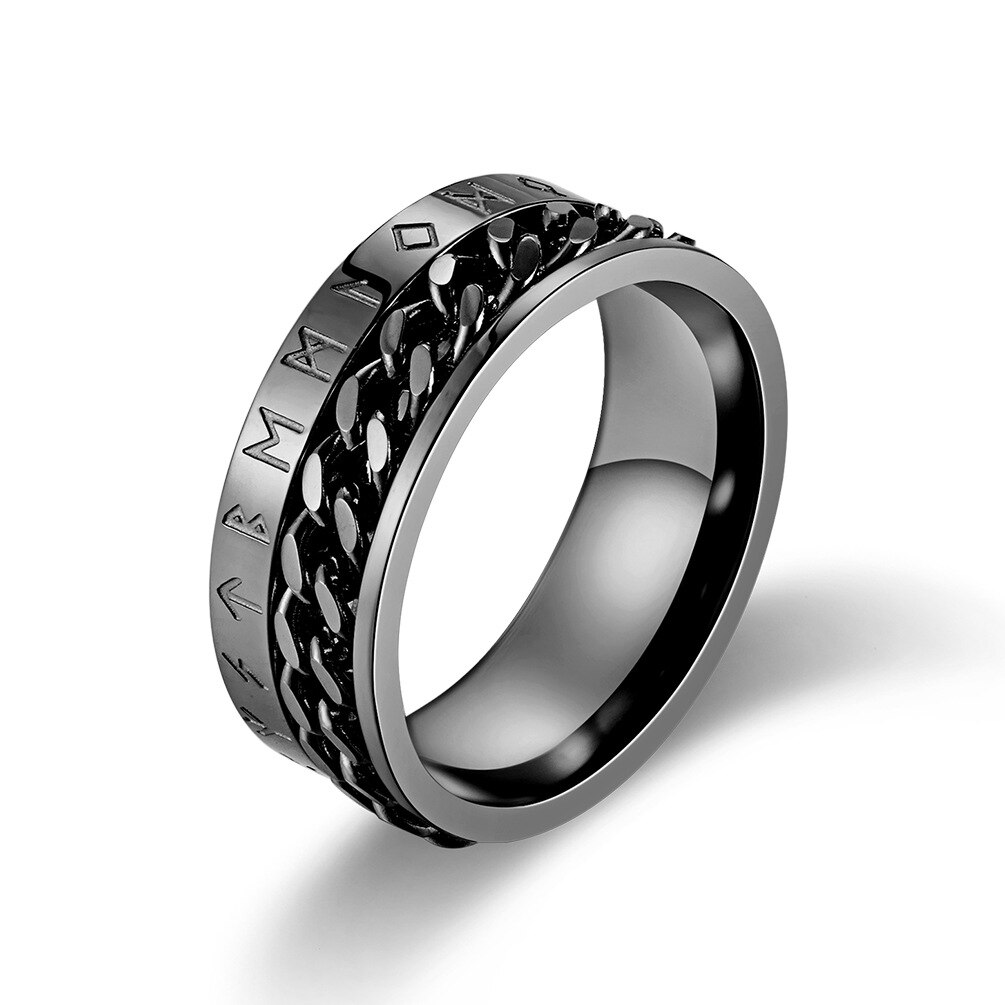 Anti betonen Angst Ring Figet Spinner Ringe für Männer Frauen retro Nordischen Wikinger Runen Ring Edelstahl Drehbare Ring: 10 / Schwarz