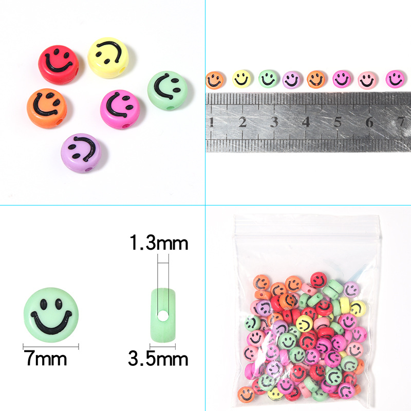 100 Stück 7 x 4 mm bunte lächelnde Gesicht Buchstaben Acryl verlieren Distanzperlen für Schmuckherstellung DIY Armbinde Zubehör