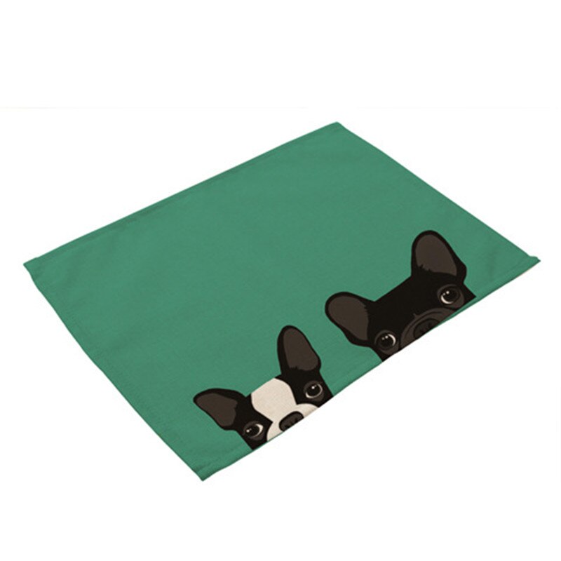 1 stk hund kat mønster dækkeserviet spisebordsmåtte drikkeunderlag western pad bomuld linned kop måtte 42*32cm køkken tilbehør  ma0001: C