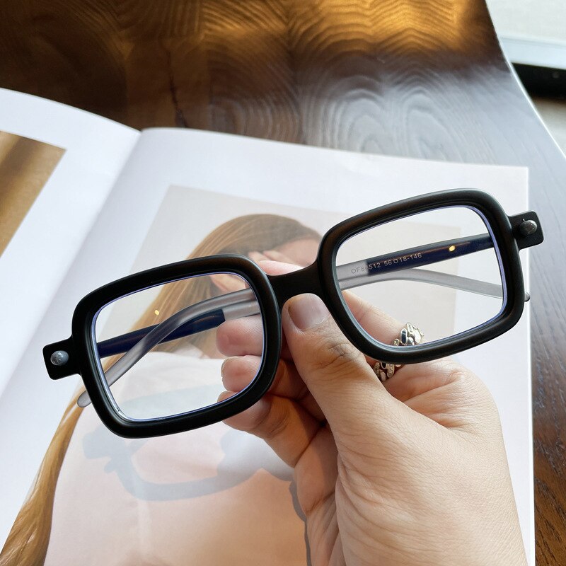 Merkki luksus miehet musta paksu kehys neliömäinen kirkas linssi lasit esittelypisteet silmälasit vintage lasit naisten optiset silmälasit: Musta harmaa jalka