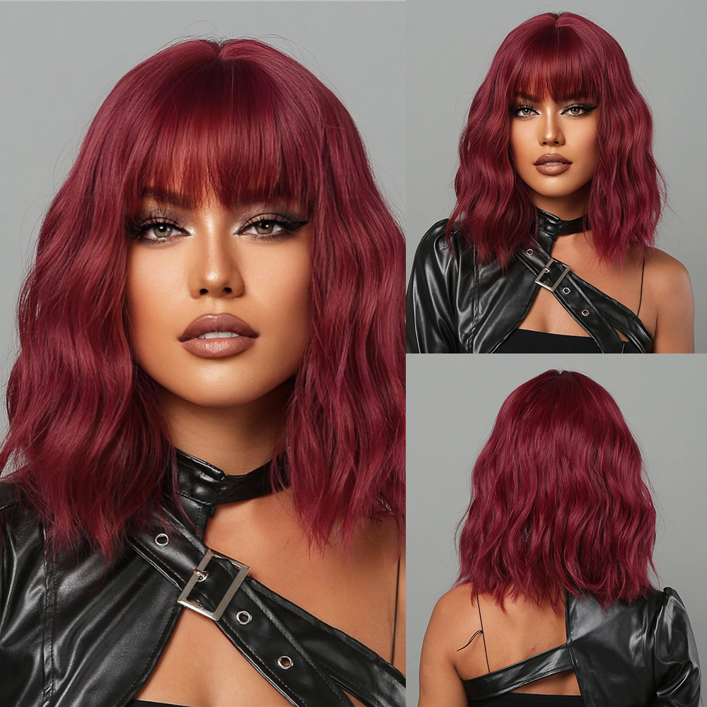 Pelucas sintéticas ombré marrón Rubio para mujer, pelo corto ondulado Bob con flequillo, onda corporal, Cosplay, Lolita, pelo Natural resistente al calor: P1B/30