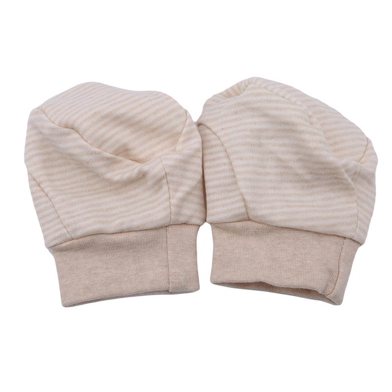 Baby Anti Scratching Gloves Cartoon Pattern Anti-Grasping Gloves Newborn Protection Products Kid Striped Glove: Beige brown stripes