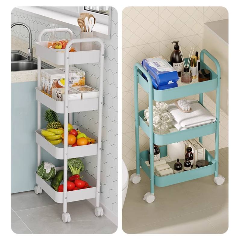 Heavy Duty Rolling Storage Cart Carbon Steel Mobile Organizer for Living Room Kitchen Space Saving Baby Toy & Snack Shelf