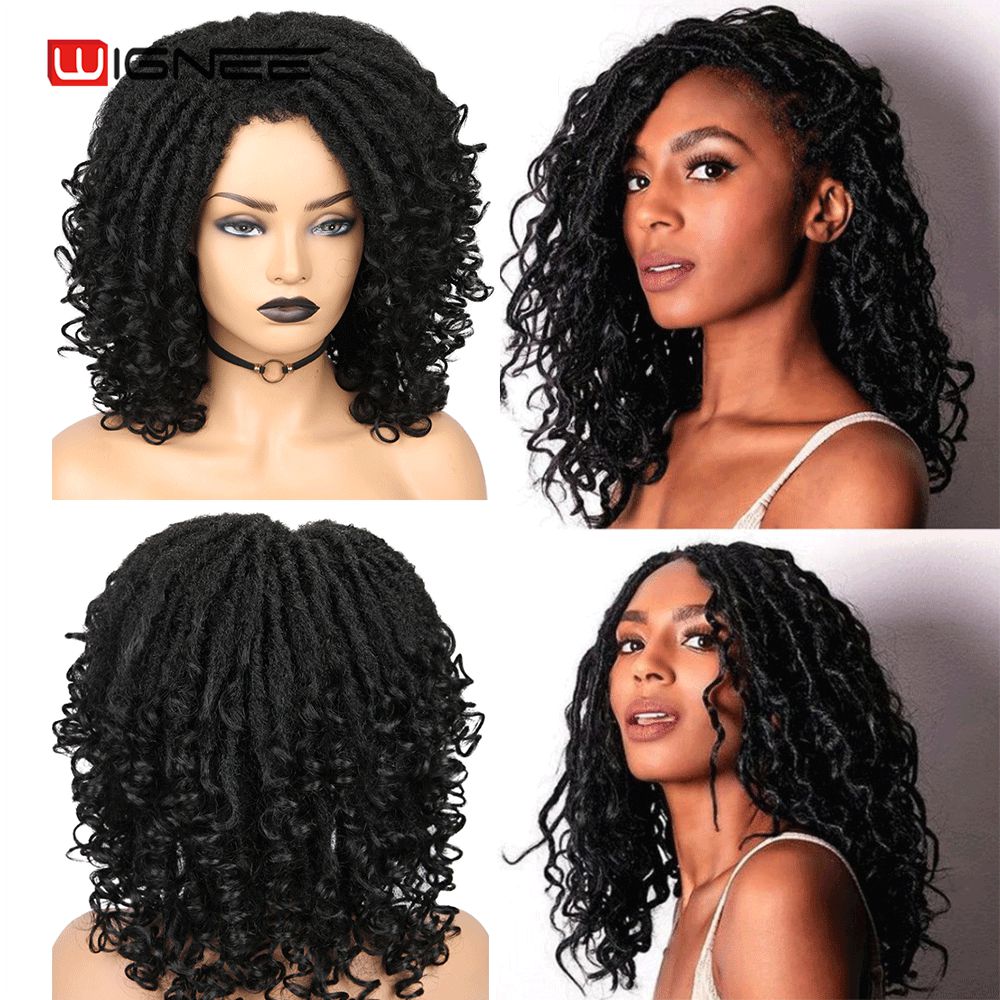 Wignee court bordeaux synthétique perruques tressage Crochet torsion pour les femmes noires Faux locs Dreadlock redoute fibre américaine cheveux perruque: Couleur naturelle
