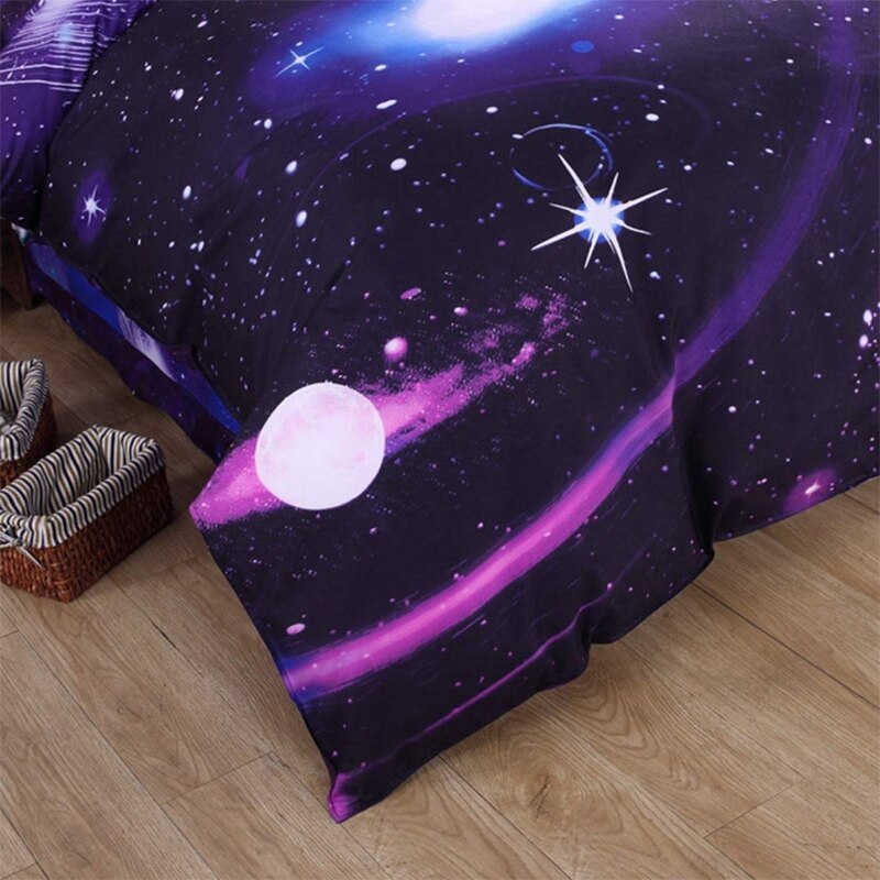 3D Galaxy literie housse de couette unique réversible violet étoile galaxie microfibre literie couette fermeture éclair cravate enfant ado fille