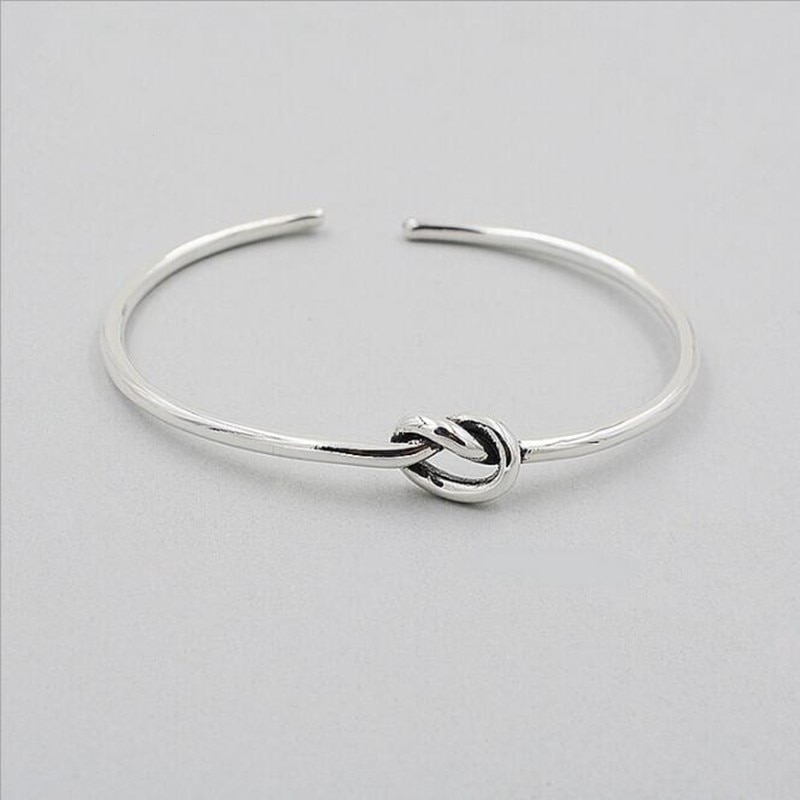 Popular 925 Sterling Silver Jewelry Bracelets Vintage Thai Silver Style Love Tie Braided Female Bangles SB24