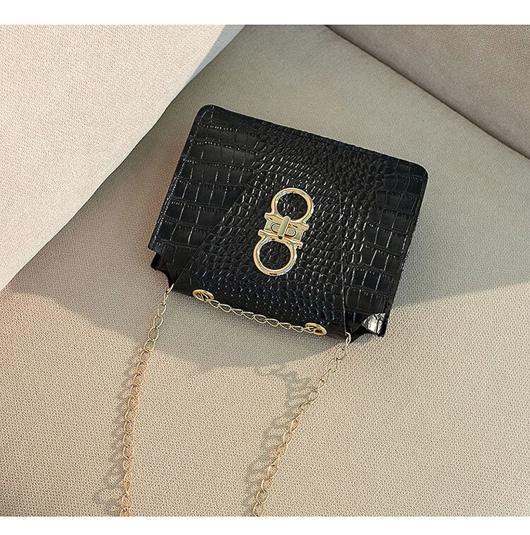 Frauen Neue Alligator Muster Umhängetaschen PU Leder Mädchen Sommer Tote Handtaschen Mini Kette Schulter Messenger Taschen: Black