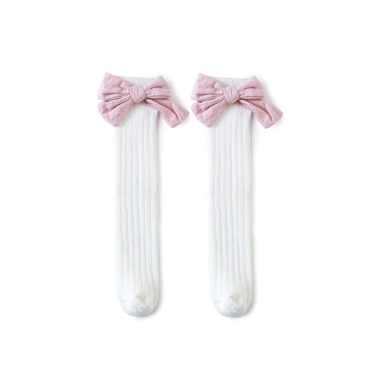 Nette BöGen Baby Knie Hohe Socken Einfarbig Frühling Herbst Baby Mädchen Lange Socken Weiche Baumwolle Kleinkind freundlicher Socke Sokken: Weiß