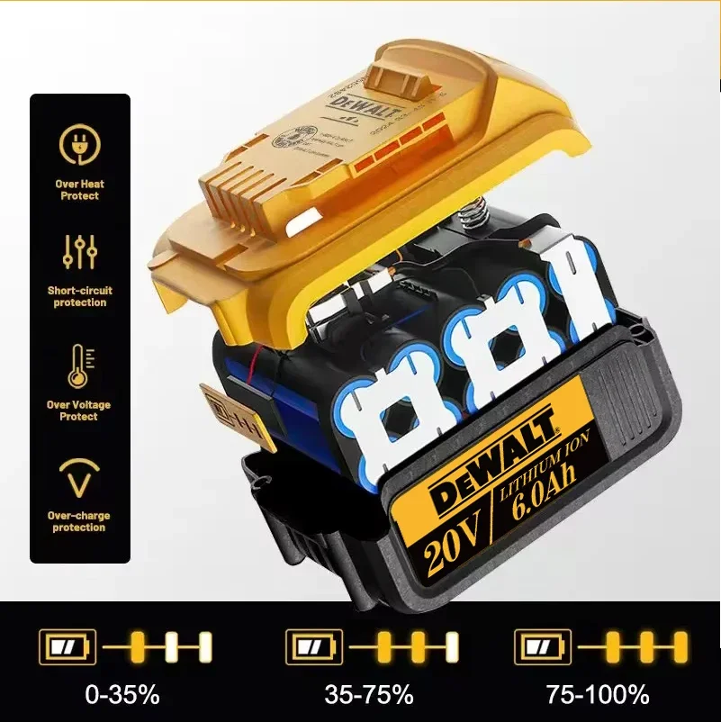 100% DEWALT originele 18V, 6.0AH, DCB115, DCB118 acculader, snel opladen, lithiumbatterij, gereedschapsbatterij