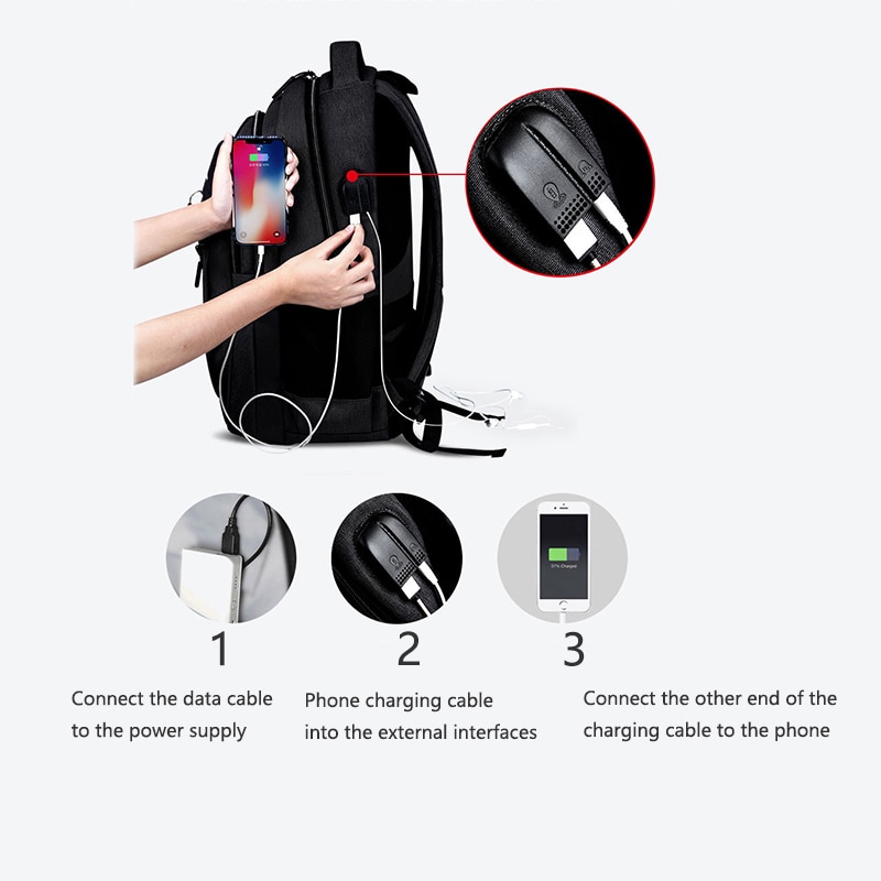 Large Usb Men Backpack Laptop 15.6 Oxford Gray Solid High School Bags Teen College Student Back Pack Multifunctional Backbag