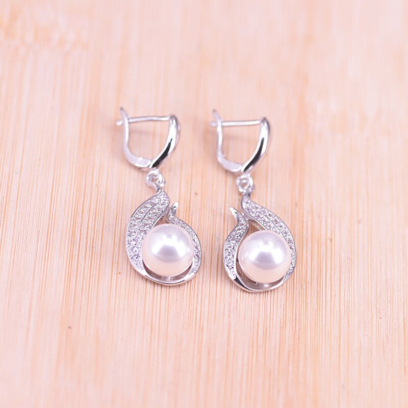Risenj goutte d'eau blanche perle d'eau douce couleur argent ensemble de bijoux pour femmes boucles d'oreilles anneau collier ensemble bijoux de mariée